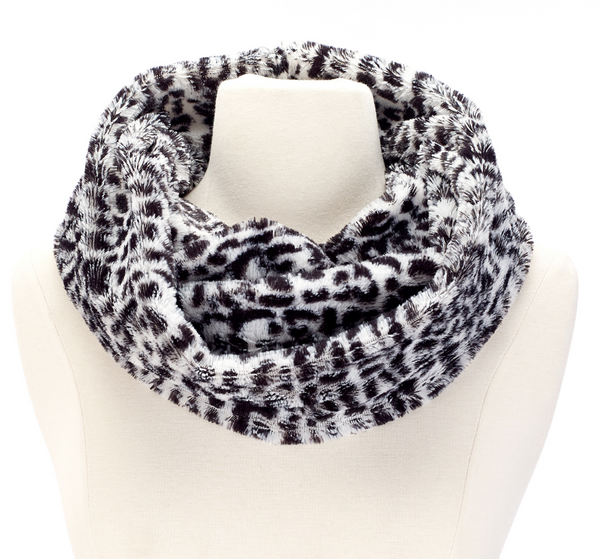 Scarves - Leopard Print Fur Infinity Scarf - Girl Intuitive - Island Imports - White