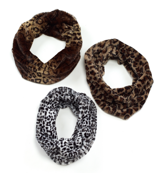 Scarves - Leopard Print Fur Infinity Scarf - Girl Intuitive - Island Imports -