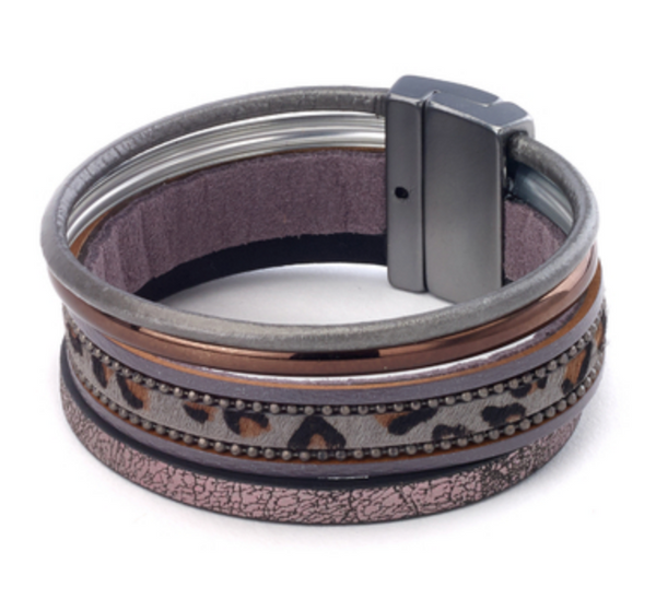 bracelet - Leopard Print Leather Bracelet - Girl Intuitive - Island Imports - Black