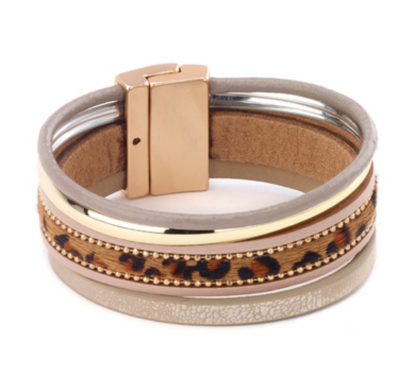 bracelet - Leopard Print Leather Bracelet - Girl Intuitive - Island Imports - Beige