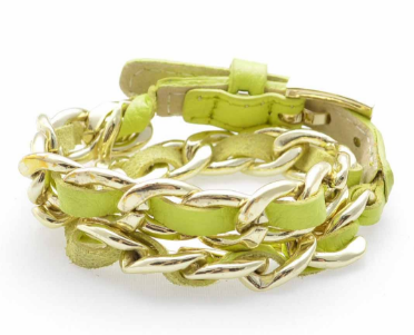 bracelet - Links and Leather Wrap Bracelet in Assorted Colors - Girl Intuitive - Zenzii - Lime