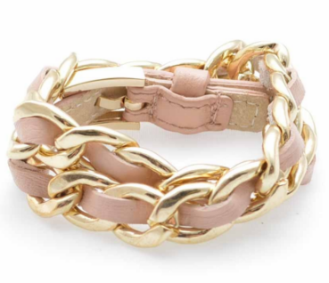 bracelet - Links and Leather Wrap Bracelet in Assorted Colors - Girl Intuitive - Zenzii - Pink