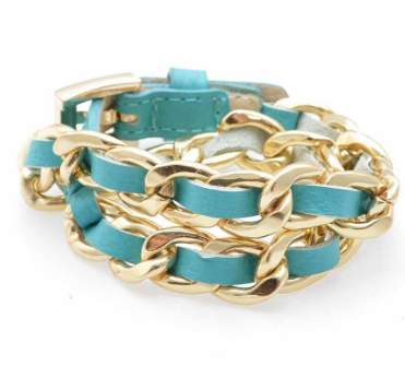 bracelet - Links and Leather Wrap Bracelet in Assorted Colors - Girl Intuitive - Zenzii - Turquoise
