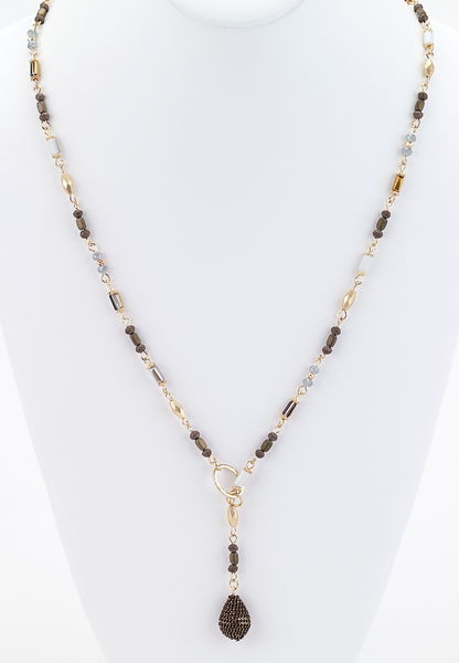 Necklace - Long Beaded Lariat Necklace - Girl Intuitive - Island Imports - Brown
