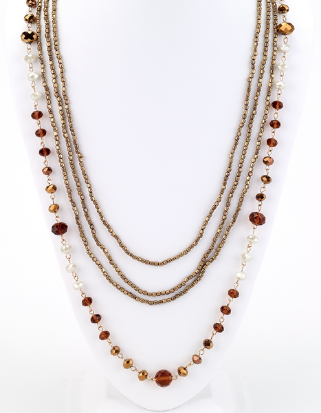 Necklace - Long Beaded Multi Strand Necklace in Brown - Girl Intuitive - Island Imports -