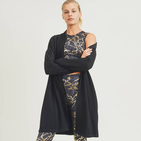 Sweater - Mono B Longline Open Cardigan with Split Back & Yoke - Girl Intuitive - Mono B -