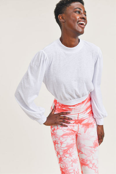 Top - Mono B Organic Cotton Blend Cropped Pullover with Bishop Sleeves - Girl Intuitive - Mono B - S / White