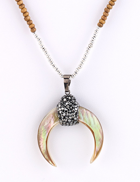 Necklace - MOP Horn Pendant Long Necklace - Girl Intuitive - Island Imports -