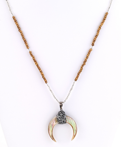 Necklace - MOP Horn Pendant Long Necklace - Girl Intuitive - Island Imports -