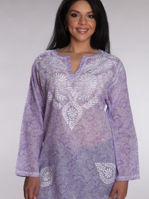 Tunic - Manali Embroidered Cotton Tunic Top - Girl Intuitive - Sevya - S / Purple