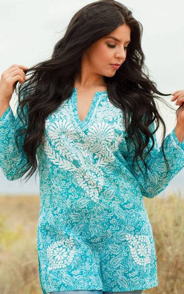 Tunic - Manali Embroidered Cotton Tunic Top - Girl Intuitive - Sevya - S / Green