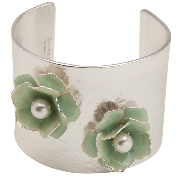 bracelet - Flower Silver Textured Cuff - Girl Intuitive - Karine Sultan -
