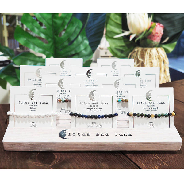 Men - Men's Healing Bracelet Strength and Wisdom - Girl Intuitive - Lotus and Luna -