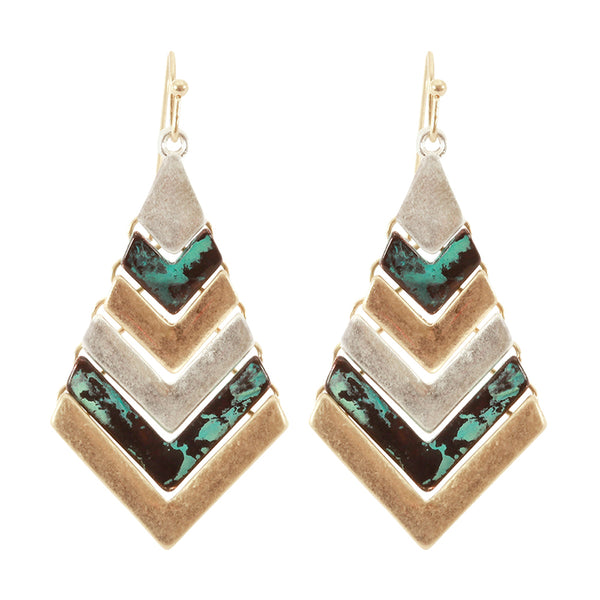 earrings - Metal Geometric Fish Hook Earrings - Girl Intuitive - MYS Wholesale Inc - Gold/Silver/Turquoise