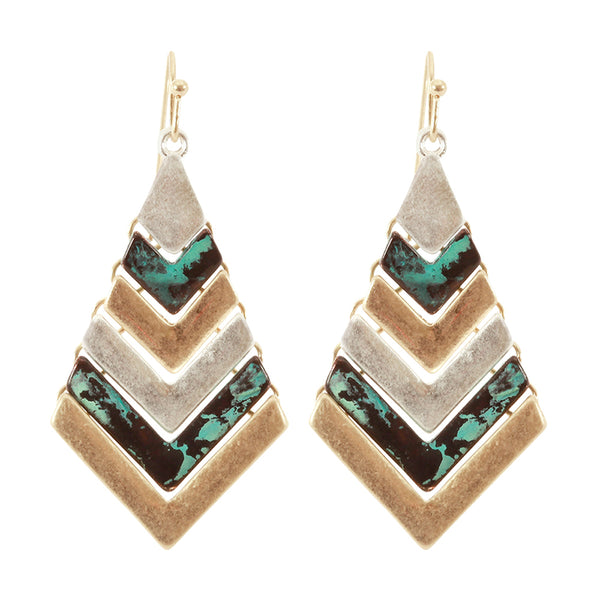 earrings - Metal Geometric Fish Hook Earrings - Girl Intuitive - MYS Wholesale Inc - Gold/Silver/Turquoise