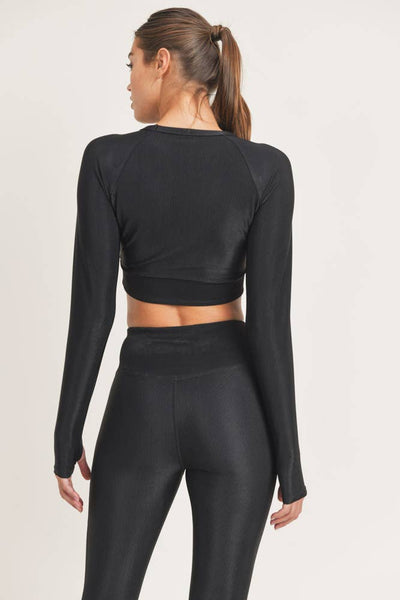 Top - Mono B Micro-Ribbed Long-Sleeved Active Cropped Top with Cutouts - Girl Intuitive - Mono B -