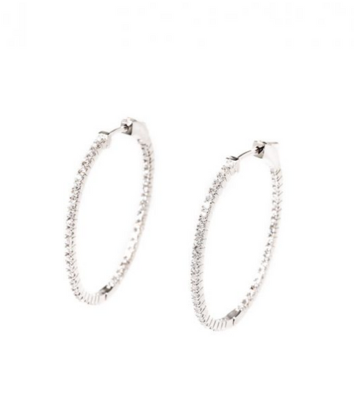 earrings - Mini Pave Oval Hoop Earrings - Girl Intuitive - Zenzii - 1.5" / Silver
