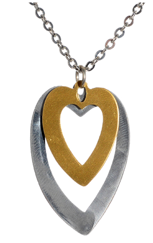 Necklace - Mixed Metal Double Heart Pendant - Girl Intuitive - Jillery -