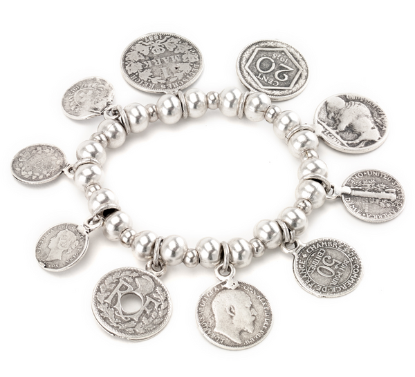 bracelet - Mixed Antique Coins Stretch Bracelet - Girl Intuitive - Island Imports -