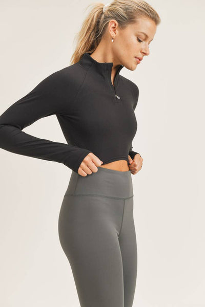 Top - Mono B GREEN High-Neck Cropped Active Top with Long Sleeves - Girl Intuitive - Mono B -