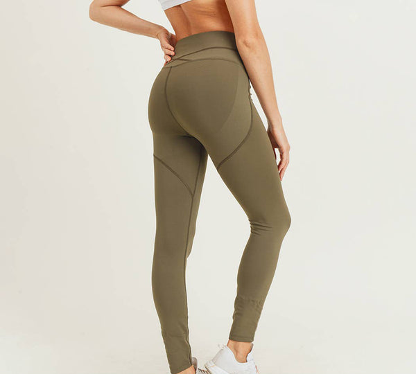 MONO B Tapered Band Essential Solid High Waist Legging (Olive)