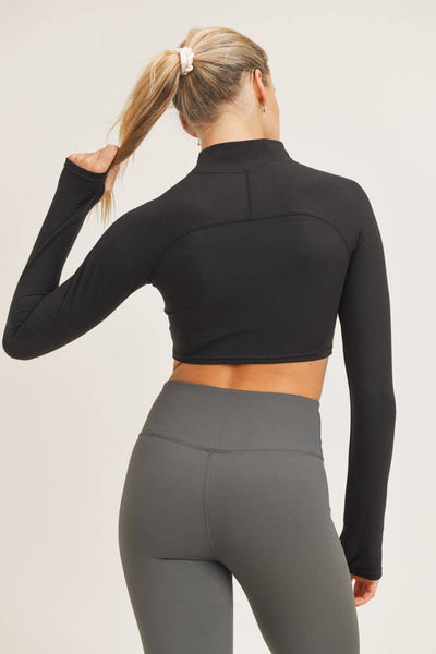 Top - Mono B GREEN High-Neck Cropped Active Top with Long Sleeves - Girl Intuitive - Mono B -