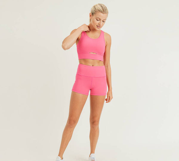 Sports Bra - Mono B GREEN Peekaboo Sports Bra and Biker Shorts in Pink - Girl Intuitive - Mono B -