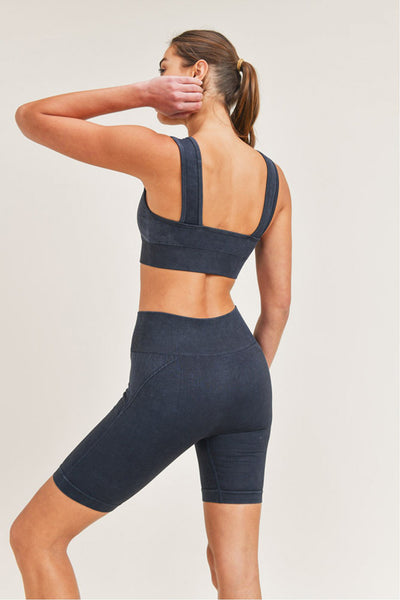 Mono B Spliced Mineral-Washed Seamless Ribbed Sports Bra