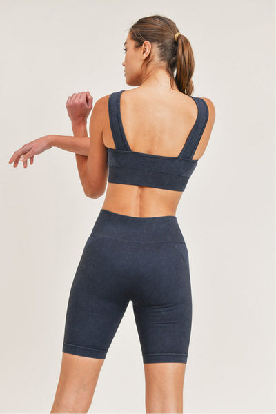 Mono B Spliced Mineral-Washed Seamless Ribbed Sports Bra