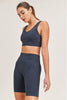 Mono B Spliced Mineral-Washed Seamless Ribbed Sports Bra