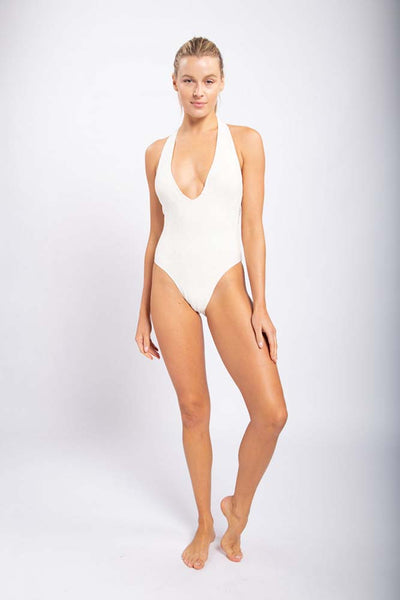 Swimwear - Mono B SWIM Textured Giraffe Jacquard TACTEL® Scooped Halter One-Piece - Girl Intuitive - Mono B -