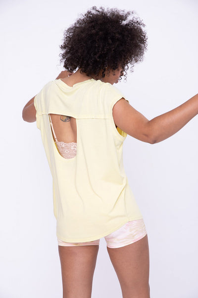 Mono B Cap-Sleeve Cut-Out Back Athleisure Top