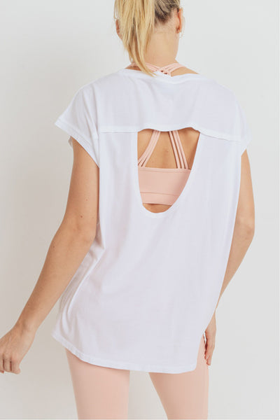 Mono B Cap-Sleeve Cut-Out Back Athleisure Top