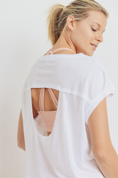 Mono B Cap-Sleeve Cut-Out Back Athleisure Top