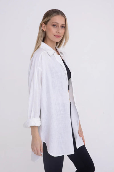 Mono B Linen-Blend Button Down Shirt