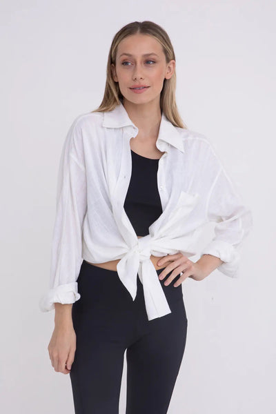 Mono B Linen-Blend Button Down Shirt