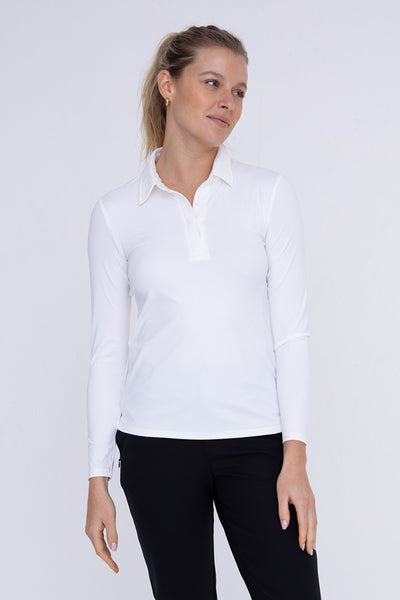Shirts - Mono B Long Sleeve Active Golf Polo - Girl Intuitive - Mono B - S / White