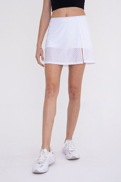 Skirt - Mono B Mesh Stripe Front Slit Active Skort - Girl Intuitive - Mono B -