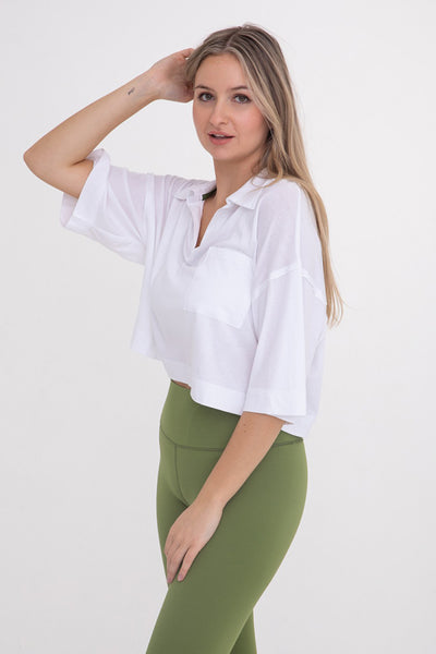 Shirts - Mono B Relaxed Fit Cropped Collared Shirt - Girl Intuitive - Mono B -