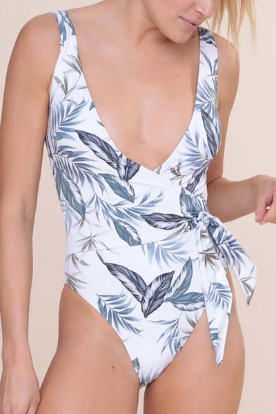 Swimwear - Mono B Swim Tropical Print Wrap One-Piece Swimsuit - Girl Intuitive - Mono B -