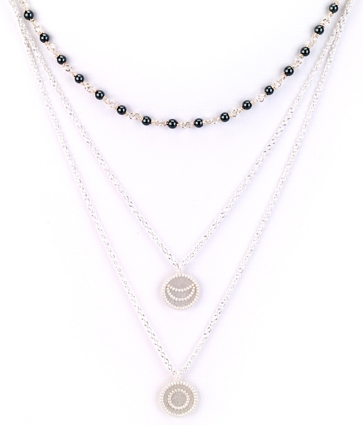 Necklace - Moon Charm and Pearls Layered Necklace - Girl Intuitive - Island Imports -