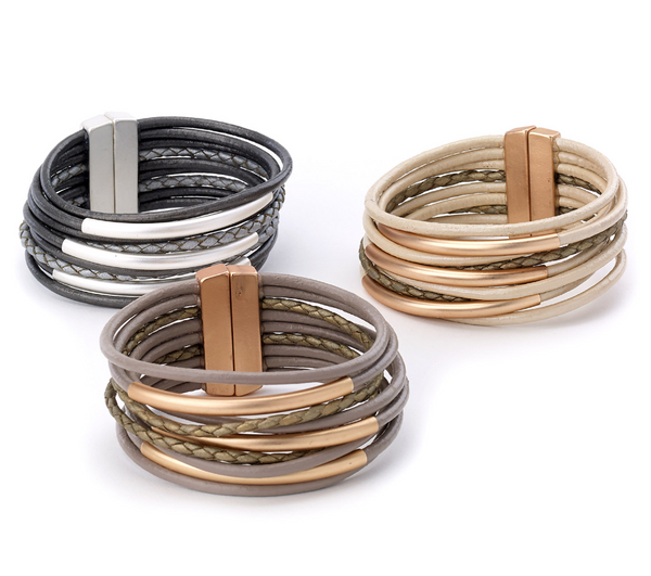 bracelet - Multi-Strand Braided Leather Bracelet - Girl Intuitive - Island Imports -