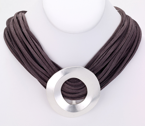 Necklace - Multi Strand Leather Short Necklace in Silver - Girl Intuitive - Island Imports -