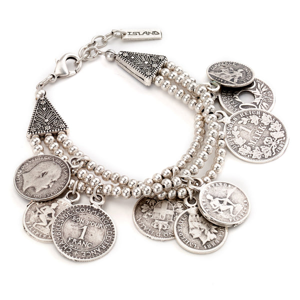 bracelet - Multi-Strand Antique Coin Bracelet - Girl Intuitive - Island Imports -