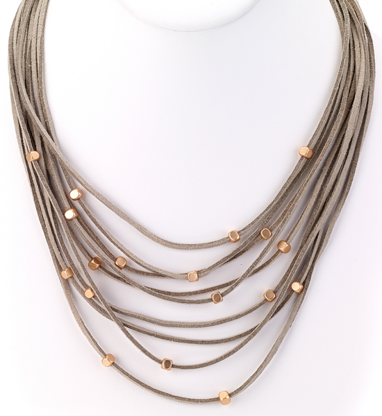 Multi Strand Leather Necklace with Metal Beads - Main Image