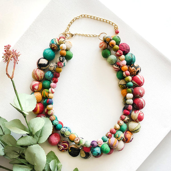 Necklace - Kantha Calypso Necklace - Girl Intuitive - WorldFinds -