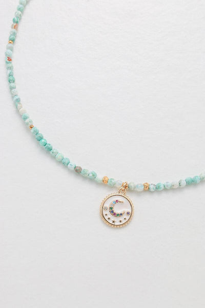 Necklace - Nakamol Agate Beaded Moon Charm Necklace - Girl Intuitive - Nakamol -
