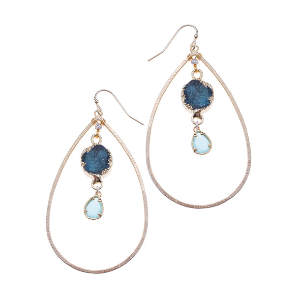 earrings - Nakamol Druzy Oval Drop Earrings in Teal Blue - Girl Intuitive - Nakamol -