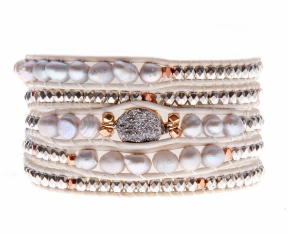 bracelet - Nakamol Pearl and Druzy Wrap Bracelet - Girl Intuitive - Nakamol -