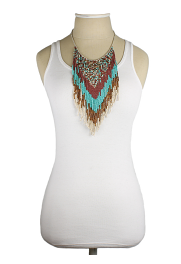 Necklace - Native American Beaded Fringe Long Necklace - Girl Intuitive - zad -